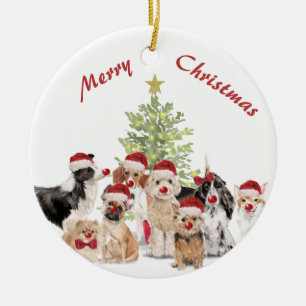 Ornamento De Cerâmica Cachorro de Natal Férias Pegas Feliz Santa Hat