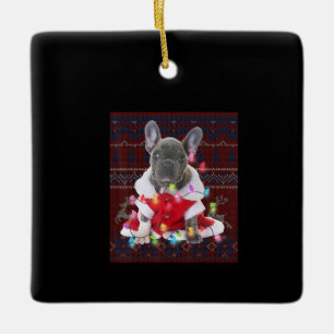 Ornamento De Cerâmica Cachorro de Natal Francês Luzes Feias