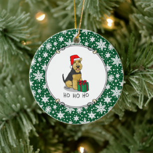 Ornamento De Cerâmica Cachorro de Natal Papai Noel Chapéu Galês Terrie