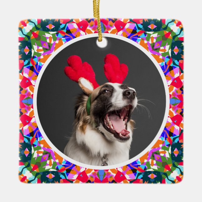 Ornamento De Cerâmica Cachorro de Natal Personalizado Pai de Mãe de Mãe  (Frente)