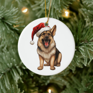 Ornamento De Cerâmica Cachorro de Natal Personalizado Pastor Alemão Dive