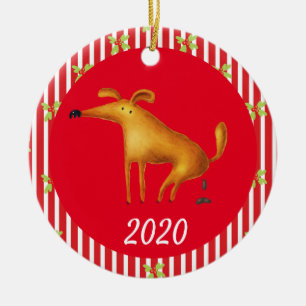 Ornamento De Cerâmica Cachorro de Natal Pooping Covid Engraçado 2020