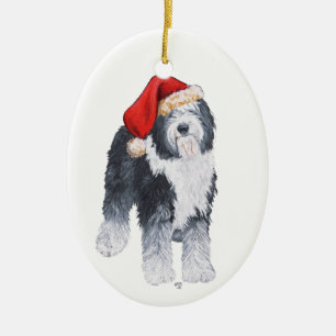 Ornamento De Cerâmica Cachorro de Ovelha do Inglês Antigo Chapéu de Papa
