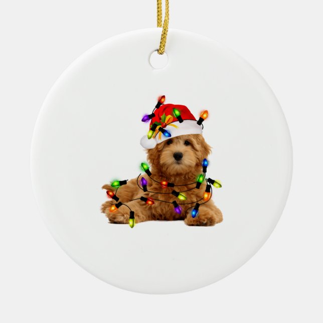 Ornamento De Cerâmica Cachorro de Papais noeis de Goldendoodle (Frente)