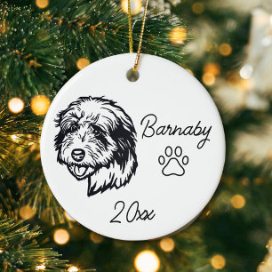 Ornamento De Cerâmica Cachorro de Pastoreio Inglês Antigo Nome Personali