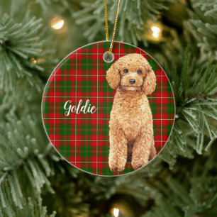 Ornamento De Cerâmica Cachorro de Poodle Apricot Aquarela Personalizado