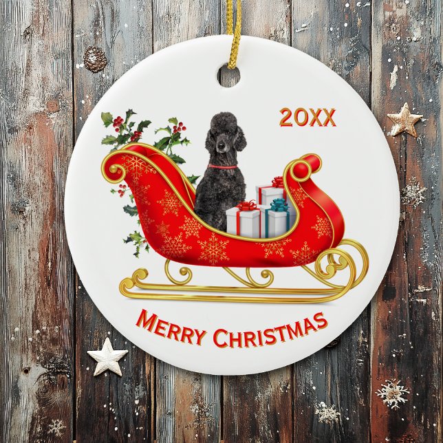 Ornamento De Cerâmica Cachorro de Poodô Preto de Natal (Criador carregado)