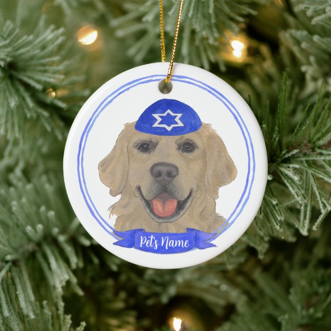 Ornamento De Cerâmica Cachorro de Retriever Personalizado de Ouro Hanukk (Árvore)
