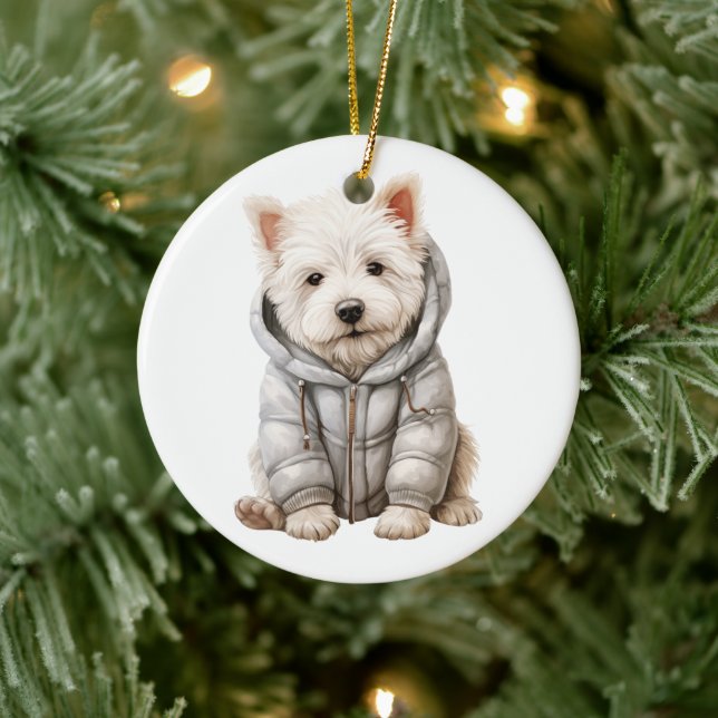 Ornamento De Cerâmica Cachorro de Terrier Branco Personalizado na Highla (Árvore)