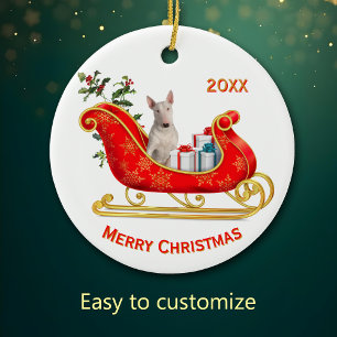 Ornamento De Cerâmica Cachorro de Terrier White Bull White no Natal