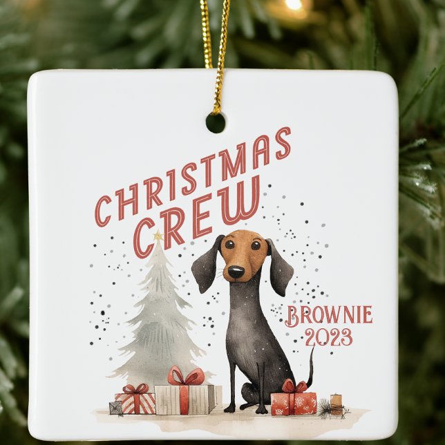 Ornamento De Cerâmica Cachorro de Tripulação de Natal Personalizado (Criador carregado)