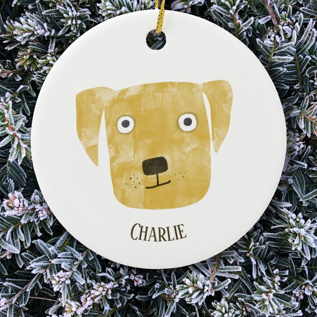 Ornamento De Cerâmica Cachorro do Ouro Labrador Retriever Personalizado (Fun Golden Yellow Labrador Retriever dog personalized name Christmas ornament)