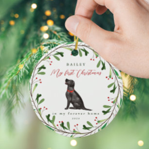 Ornamento De Cerâmica Cachorro é meu primeiro Natal com o nome Black Lab