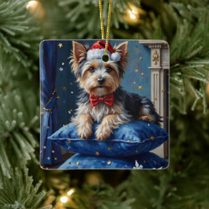 Ornamento De Cerâmica Cachorro Elegante Biewer Terrier Veludo Natal
