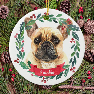 Ornamento De Cerâmica Cachorro Elegante de Natal do Buldogue Francês