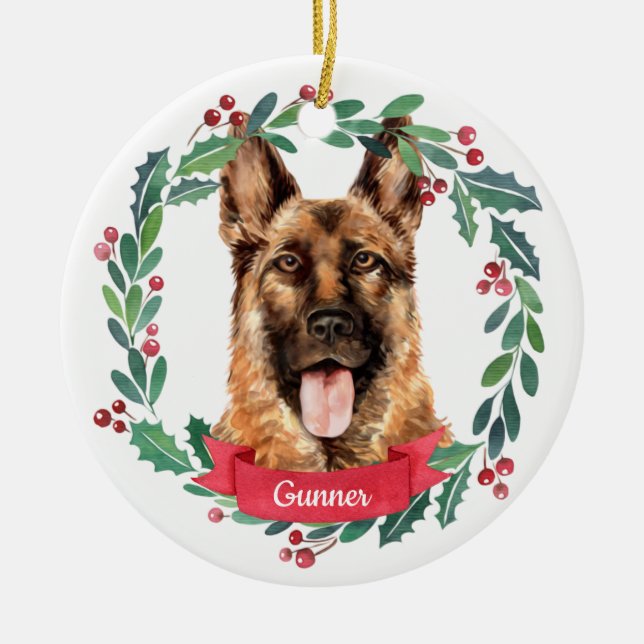 Ornamento De Cerâmica Cachorro Elegante de Natal german shepherd (Frente)