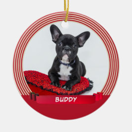 Ornamento De Cerâmica Cachorro Elegante Puppy Pet Photo Red Ribbon