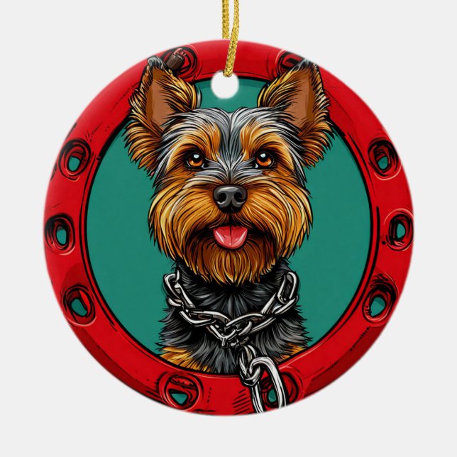 Ornamento De Cerâmica Cachorro em um fundo verde (Frente)