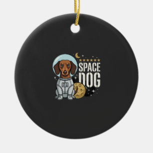 Ornamento De Cerâmica Cachorro Espacial Astronauta Dachshund Vetor