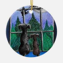 Ornamento De Cerâmica cachorro esperando pelo papai noel
