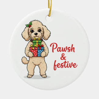 Ornamento De Cerâmica Cachorro Festivo e Elegante, Cachorro de Natal Chi