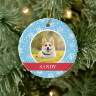 Ornamento De Cerâmica Cachorro Floco de Neve Azul