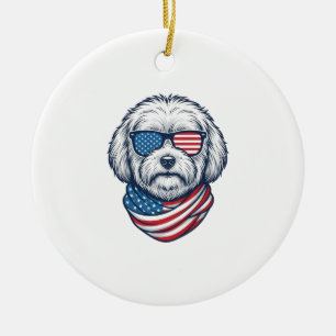 Ornamento De Cerâmica Cachorro Fofinho Patriótico Ilustração Vetorial_1
