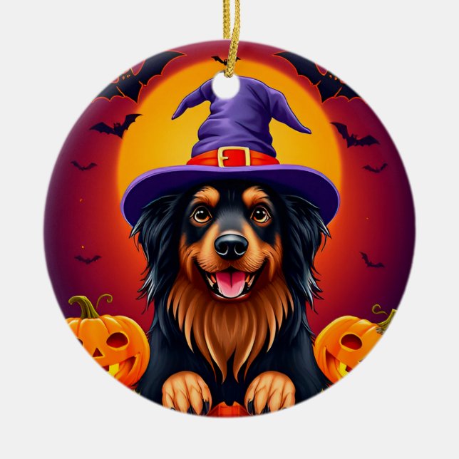 Ornamento De Cerâmica Cachorro fofo de Halloween (Frente)