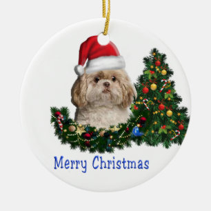 Ornamento De Cerâmica Cachorro Fofo Feliz Natal