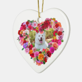 Ornamento De Cerâmica Cachorro Fotográfico Personalizado Coração de Rosa