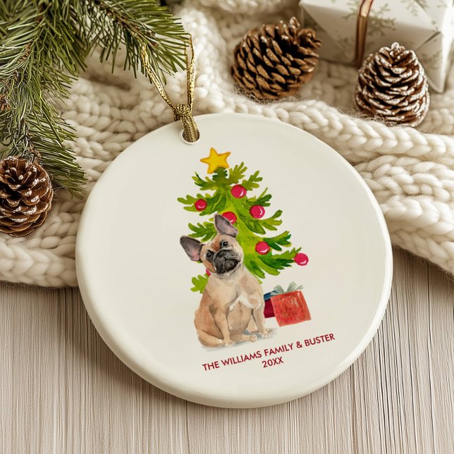 Ornamento De Cerâmica Cachorro Francês Personalizado Natal (Criador carregado)