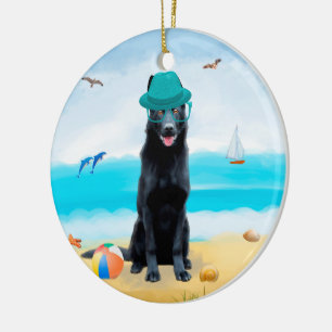 Ornamento De Cerâmica Cachorro German shepherd Negro na praia