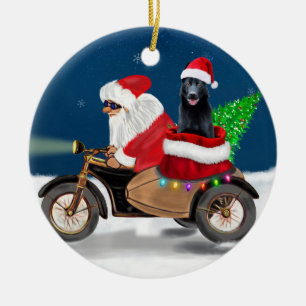 Ornamento De Cerâmica Cachorro German shepherd Negro Papai Noel