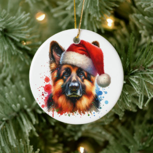 Ornamento De Cerâmica Cachorro german shepherd no Natal