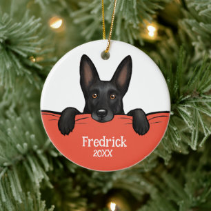 Ornamento De Cerâmica Cachorro German shepherd Preto Personalizado