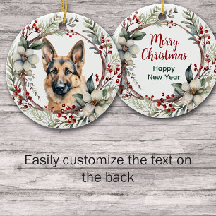 Ornamento De Cerâmica Cachorro German shepherd Russo de Wreath de Natal