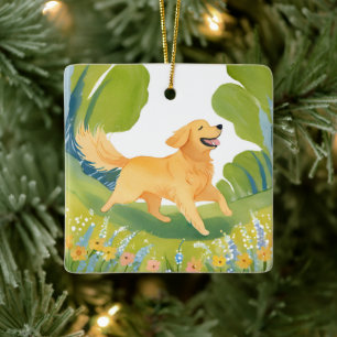 Ornamento De Cerâmica Cachorro Golden Retriever Feliz   Aquarela de Cach