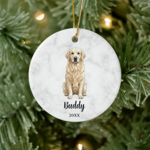 Ornamento De Cerâmica Cachorro Golden Retriever Nome do Pet Memorial Aqu