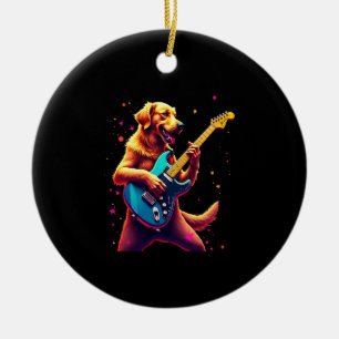 Ornamento De Cerâmica Cachorro Golden Retriever Tocando Guitarra Elétric