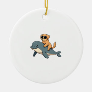 Ornamento De Cerâmica Cachorro Golden Retriever Vintage Montando Baleia