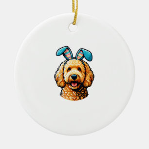 Ornamento De Cerâmica Cachorro Goldendoodle da Páscoa Vestindo Orelhas d