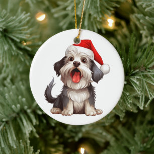 Ornamento De Cerâmica Cachorro Havanês de Natal Divertido Personalizado