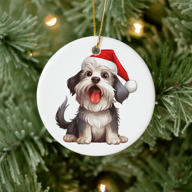 Ornamento De Cerâmica Cachorro Havanês de Natal Divertido Personalizado (Árvore)
