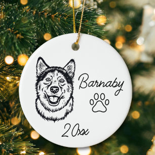 Ornamento De Cerâmica Cachorro Husky Siberiano Nome Personalizado e Ano