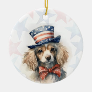Ornamento De Cerâmica Cachorro King Charles Spaniel, 4 de julho Personal