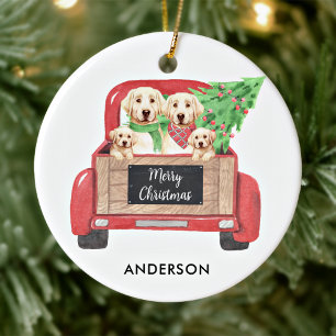 Ornamento De Cerâmica Cachorro Labrador Amarelo Caminhão Vermelho de Nat
