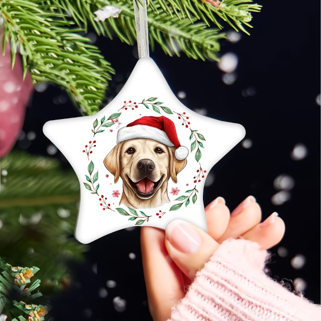 Ornamento De Cerâmica Cachorro Labrador de Natal Personalizado (Criador carregado)