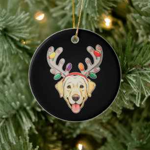 Ornamento De Cerâmica Cachorro Labrador Luzes de Natal Galhadas de Rena