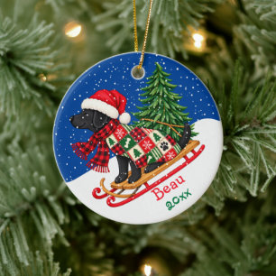 Ornamento De Cerâmica Cachorro Labrador Preto de Natal Fofo