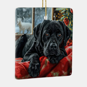 Ornamento De Cerâmica Cachorro Labrador Preto Natal Festivo